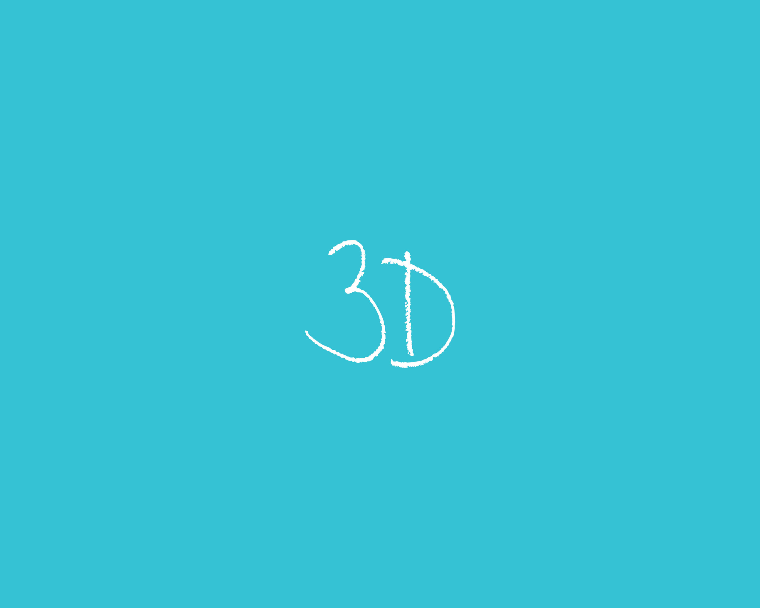 turquoise achtergrond met handgeschreven "3D" op genoteerd