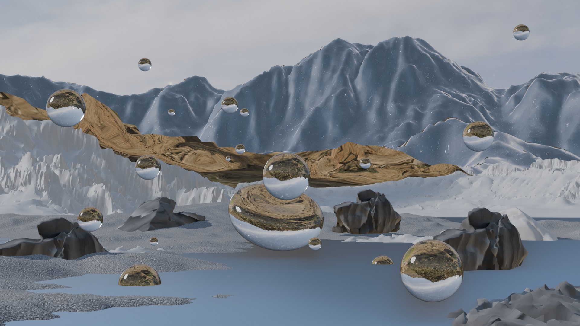 fictief landschap gemaakt in Blender